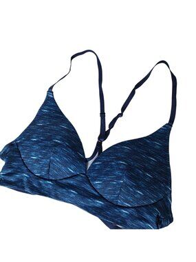just be... Women's Large Blue Heathered Strappy Bralette Crop Top
